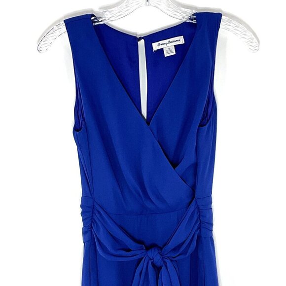 Tommy Bahama Dress Women 4 Blue Tiered V-Neckline Tie Lined Back‎ Cutout Maxi - Picture 6 of 13